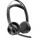 This photograph features the HP Poly Voyager Focus 2 Microsoft Teams Certified Stereo Headset with a USB-C to A adapter. The sleek, wireless design of these headphones is perfect for professional use and can easily connect to Microsoft Teams for seamless communication.