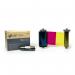 The photo shows a pack of IDP name badge ribbons with 200 print capacity. The ribbons are full color with UV protection and come with a cleaning roller. Suitable for Smart 51 ID card printers.