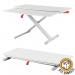 This photo of an ACCO Brands Sit Stand Workstation features a Leitz BOX DAMAGED design. The cosy standing desk converter has a sliding keyboard tray and is model 35454J.