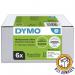 The image shows multiple rolls of Newell Brands label tapes, specifically Dymo brand, with a damaged box. The label tapes are identified as LW multipurpose address labels, with a total of six rolls. The label tape model number is 11354 and the product code is 35471J.