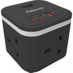 Fellowes Power Cube 3 Sockets, 1 USB-A & 2 USB-C Ports Black 35777J