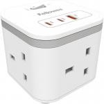 Fellowes Power Cube 3 Sockets, 1 USB-A & 2 USB-C Ports White 35778J