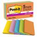 Post it Pack of 5 Super Sticky Notes Boost Colours 76x127mm 90 Sheets 36186J