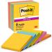Post-it Pack of 6 Super Sticky Notes Carnival Colour 76x76 mm 90 Sheets 36188J