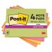 Post-it pack of 4 Super Sticky Meeting Pad 152x101mm 45 Sheets Neon 36190J