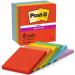 Post it Pack of 6 Super Sticky Notes Playful Colours 76x76mm 90 Sheets 36205J