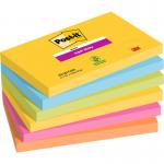 Post-it Pack of 6 Super Sticky Notes 76x127mm 90 Sheet Carnival Colours 36212J