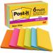 Post-it Pack of 6 Super Sticky Notes 76x127mm 90 Sheet Carnival Colours 36212J