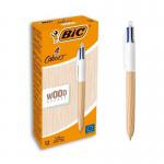 Bic Pack of 12 Assorted Colour Wood Effect Barrel Ballpoint Pen 36262J