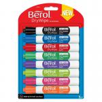 Berol Dry Wipe Whiteboard Marker Pens Assorted colours Bullet Tip Pack of 8 36641J