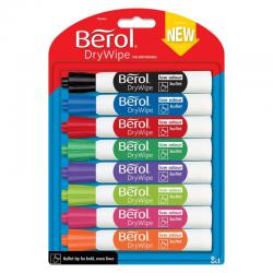 Berol Dry Wipe Whiteboard Marker Pens Assorted colours Bullet Tip Pack of 8 36641J