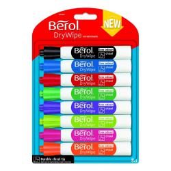 Berol Dry Wipe Whiteboard Marker Pens Assorted colours Chisel Tip Pack of 8 36725J