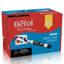 Berol Dry Wipe Whiteboard Marker Pens Black Chisel Tip Pack of 48 36727J