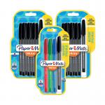 The picture shows a pack of eight black Newell Brands Ballpoint Pens PaperMate Inkjoy Ballpoint Pens, along with two additional packs of four assorted pens. The pens have a sleek design and feature a comfortable grip for writing. The ink color is a rich black, perfect for any writing task.