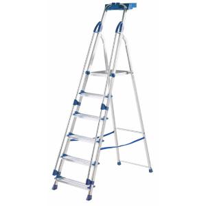 Professional Folding Step with Tool Tray 6 Tread 150kg SilverBlue