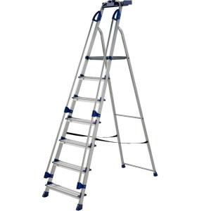 Professional Folding Step with Tool Tray 7 Tread 150kg SilverBlue