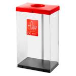 Clear Recycling Bin c/w Sticker 60L Clear Body Red Lid Plastic CRB060_RDLPLST