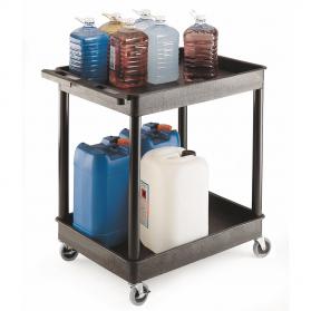 Super Strength Multi Purpose Trolley 2 Storage Trays 920 x 640 x 960 Swivel (x2 Braked)Castors Polyethylene 175kg Black GI237L