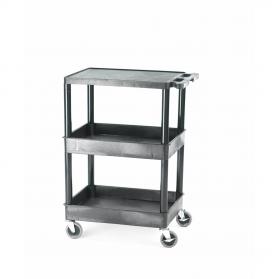Super Strength Multi Purpose Trolley Top Flat Shelf Middle  Swivel (x2 Braked)Castors Polyethylene 150kg Black GI644L