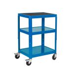 Adjustable Height Trolley 3 Shelf Swivel (x2 Braked) Castors Steel 150kg Blue GI942W_Blue