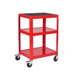 Adjustable Height Trolley 3 Shelf Swivel (x2 Braked) Castors Steel 150kg Red GI942W_Red
