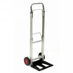This picture shows the Barton Storage Ltd Hand Trucks Compact Sack Truck. The truck is made of aluminum and features solid wheels. It can hold up to 90kg and has a sleek silver and black design.