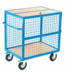 Security Trolley Mesh with Lockable Lid  Fixed/Swivel (x2 Braked) Castors Steel/Wire Mesh 350kg Blue GIS71M