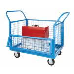 Wire Mesh Truck 4 Sides with Half Drop Down Front Fixed/Swivel (x2 Braked) Castors Steel/Wire Mesh 250kg Blue GIS73M