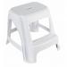 The image shows a sleek, high quality plastic step stool from GPC Industries Ltd. It has two treads and a weight capacity of 130kg. The stool is a bright white color, with a modern design and sturdy construction. Perfect for reaching high places with ease.