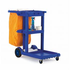 Janitorial Cleaning Trolley Fixed/Swivel Wheel/Castors Plastic/PVC 100kg Blue/Yellow HI308Y
