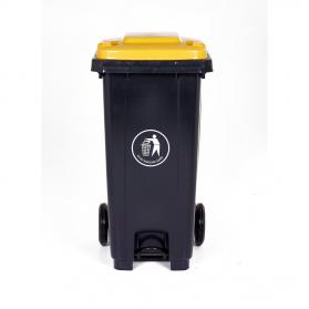 Pedal Wheeled Bin 120L Polypropylene Dark Grey/Yellow Lid LPB120Z_Yellow Lid