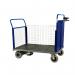 This photo showcases a platform truck from GPC Industries Ltd, featuring a steel end with mesh side and opposite end. The large size and yellow color make it easily noticeable and durable. It is a powered platform truck, perfect for heavy-duty tasks.