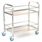 Shelf Trolley 2 Shelf with Rod Surrounds Swivel (x4 Braked) Castors Stainless Steel 100kg Silver SI812Y