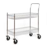 Wire Trolley 2 Shelves with Wire Surround Fixed/Swivel (x2 Braked) Castors Chrome Plated Wire 120kg Silver SWI42Y