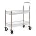 Wire Trolley; 2 Shelves with Wire Surround; Fixed/Swivel (x2 Braked) Castors; Chrome Plated Wire; 120kg; Silver SWI42Y