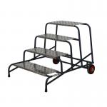 Wide Work Steps - 4 Tread 800mm Platform Height - Chequer Plate Tread - with Wheels SWW04C