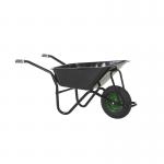 OLYMPUS WHEELBARROW - Black Frame, Black Pan, Pneumatic Wheel with Green Centre WBBBLP1
