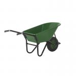 OLYMPUS WHEELBARROW - Black Frame, Green Plastic Pan, Pneumatic Wheel with Green Centre WBBGRP5