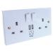 Connekt Gear UK Power Socket 2-Gang Mains With 2x USB Ports 2A White 27-2000