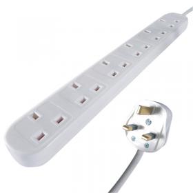 Connekt Gear 3M 6-Way Power Extension Lead White 27-6030 GR02432