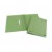 This photo showcases a pack of Elba Transfer and Pocket Transfer Files in the color green. The files are in size foolscap and feature a Spirosort spring for secure organization. The pack contains 25 files, ready for use in any office setting.