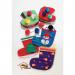 This picture features a vibrant collection of school stationery, including pens, pencils, rulers, and erasers. In the center sits a customizable fleecy stocking, perfect for storing all your necessary supplies. The background is a sweet blue sky with fluffy clouds.