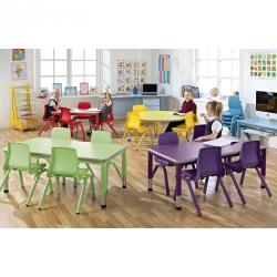 Cheap Stationery Supply of Harlequin Rectangular Height Adjustable Steel Classroom Pack Table and 4 Chairs 900 x 600 x 530mm Purple Office Statationery