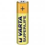 A set of school stationery featuring a Varta Zinc Battery AAA R03 P4. The picture shows the battery in its packaging, with Varta and Zinc prominently displayed. The stationery includes pencils, erasers, and a ruler. All items are neatly arranged on a white background.