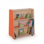 Tall Double Sided Mobile Bookcase 1000 x 600 x 1200mm, Moveable Castors Orange