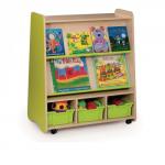 Tall Double Sided Mobile Bookcase With Tray 1000 x 500 x 800mm, Moveable Castors Cool Blue