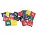 This picture shows a variety of colorful school stationery items, including pens, pencils, erasers, and rulers, arranged in the shape of the alphabet and numbers. These supplies are contained in a bean bag, making it a fun and convenient storage option.