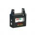 The picture shows a compact and portable battery tester designed specifically for school stationery. It has a sleek black and silver body, with a digital display and a small compartment for inserting batteries. The buttons on the tester are labeled for easy use.
