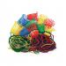This image features a collection of various school stationery items, neatly organized in a basket. In the background, a group of students can be seen learning the art of basket weaving in a classroom setting. Bright colors and patterns adorn the supplies, adding a touch of creativity to the practical learning experience.