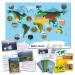 This photograph features a set of school stationery biomes kit. The kit includes various supplies such as pencils, markers, and erasers, all neatly arranged in a clear plastic case. Each item is labelled clearly with its corresponding biome, including rainforest, tundra, and desert. The vibrant colors and diverse landscapes depicted on the packaging make this kit both educational and visually appealing.